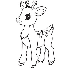 Spotted fawn deer line art ideal for storybooks, classroom materials, and whimsical children’s activity worksheets.