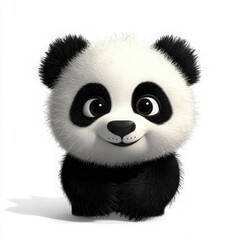 Adorable fluffy panda cub character with a charming smile, perfect for children's books, animation, or heartwarming designs that need a touch of playful innocence