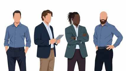 Diverse group of professionals standing together in a studio setting.