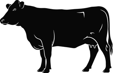 Black cow silhouette illustration representing farm animal, dairy cattle, agriculture livestock, ranch icon, and rural farming concepts for design use