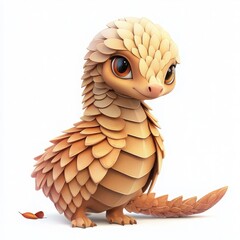 Adorable pangolin cartoon character with big eyes and playful expression, perfect for children's books and educational materials about wildlife conservation