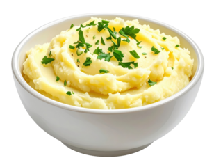 Creamy mashed potatoes in a white bowl, close-up view