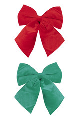 Red and green decorative bows isolated on transparent background