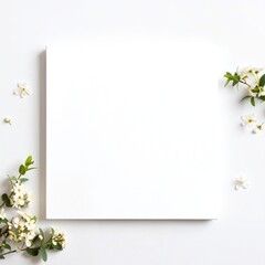 Obraz premium A pristine sheet of blank paper adorned with vibrant, colorful flowers, elegantly arranged, set against a clean white background for a fresh, artistic touch.