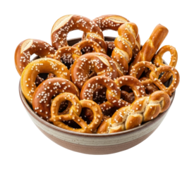 Delicious pretzels in a bowl perfect snack for any occasion isolated on transparent background
