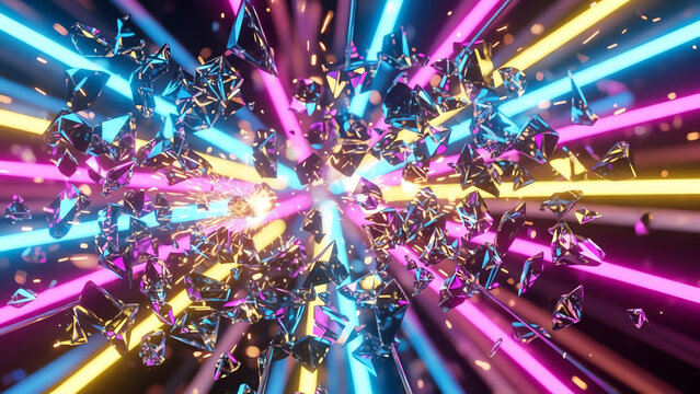 Crystal Shards with Neon Light Beams