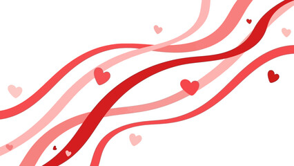 Romantic Abstract Design Red and Pink Wavy Lines and Hearts on White Background for Valentine's Day