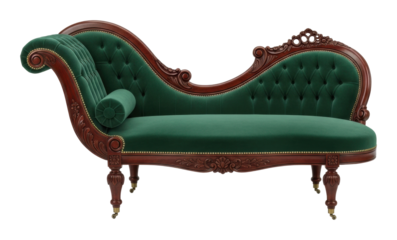 Elegant vintage chaise lounge home furniture side view isolated on transparent background