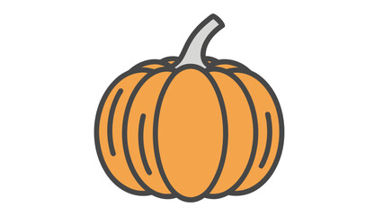 Simple Orange Pumpkin Icon with Grey Stem - Vector Illustration