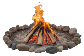 Campfire with stones isolated on transparent background