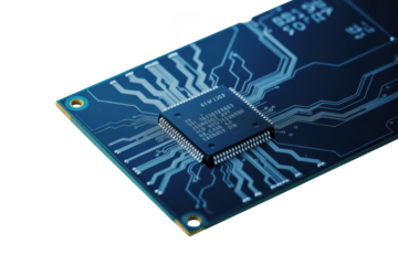 Closeup of a computer chip on a circuit board isolated on transparent background