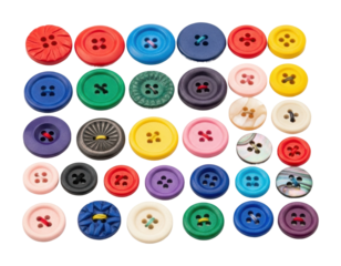 Colorful assortment of buttons craft supplies flat lay textile isolated on transparent background