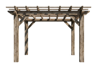 Constructing a wooden pergola backyard architecture side view isolated on transparent background