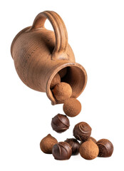 Chocolate treats spilling from jar gourmet food top-down isolated on transparent background