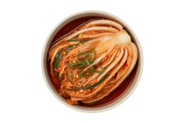 Napa cabbage kimchi in a bowl, isolated on transparent background