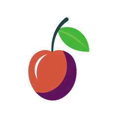 Plum Fruit on Cherry Leaves Vector Illustration