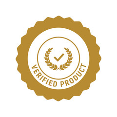 Golden verified product badge with laurel wreath Vector