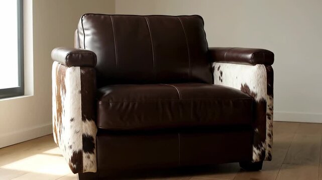 Luxurious Dark Brown Leather Cowhide Armchair Studio Shot