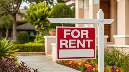 For rent sign in front yard of residential house
