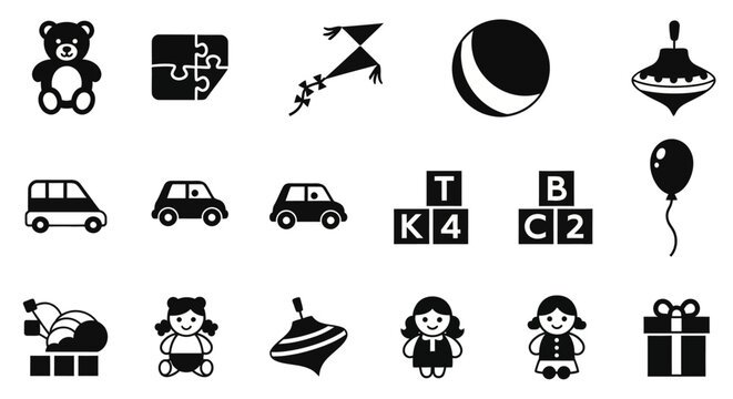Black and white baby toys icons.