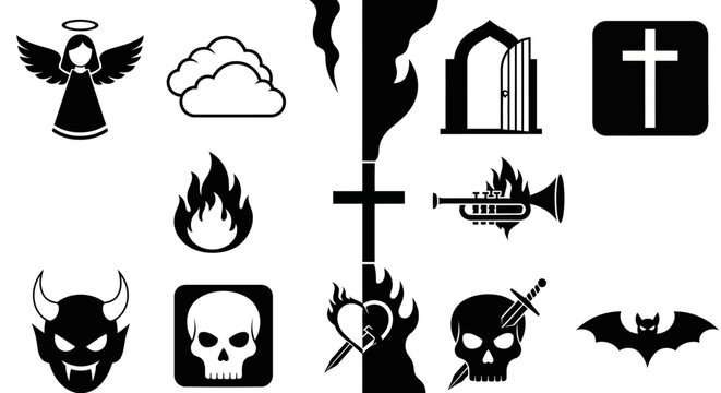 Black and white religious evil symbols.