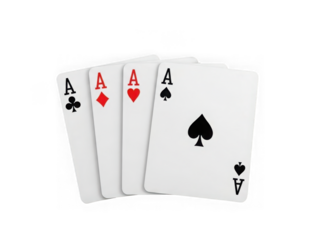 Four playing cards ace, isolated on transparent background