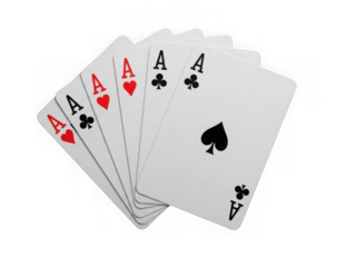 Five aces playing cards isolated on transparent background