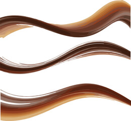 Brown hair strands, abstract brush strokes, gradient texture, flowing design, glossy highlights, wavy lines, artistic element, hair concept, beauty illustration, golden tones, smooth curves, rich