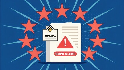 GDPR Alert Document Icon Surrounded By EU Stars Illustration