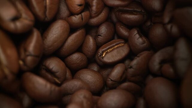 Close up of Dark Roasted Coffee Beans with Rich Texture and Warm Tones