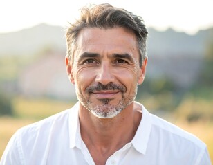 Fototapeta premium Middle-aged man with kind eyes and a welcoming smile
