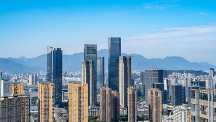 Obraz premium Panoramic View of Modern Urban Skyscrapers