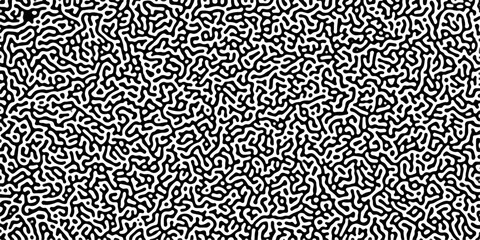 Turing reaction diffusion monochrome seamless pattern with chaotic motion .Linear design with biological shapes. Organic lines in memphis. abstract turing organic wallpaper background .	
