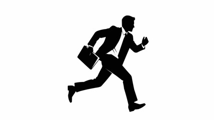 Silhouette of a businessman running with a briefcase.