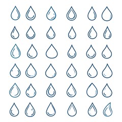 Diverse Blue Water Droplet Icons and Raindrop Symbols Set
