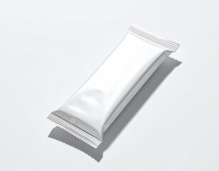 Shiny, white, blank snack bar wrapper casting a shadow