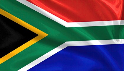 A waving flag with red, green, blue, yellow, black and white panels