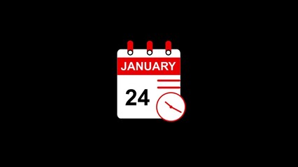 Red and white calendar with January 24 marked with a cross