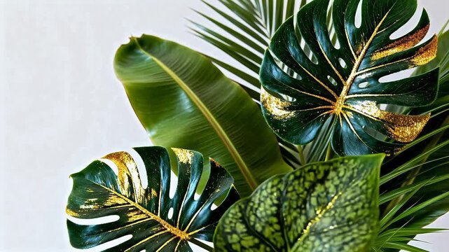 Tropical leaves with golden accents