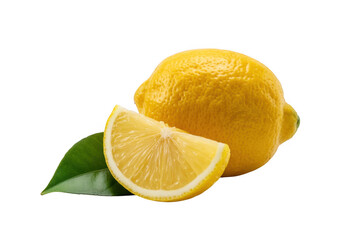 A whole lemon and a slice isolated on transparent background