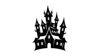 Obraz premium Haunted Gothic Castle Silhouette Illustration – Spooky Fantasy Fairytale Fortress Icon