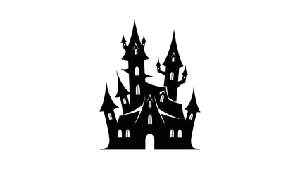 Obraz premium Haunted Gothic Castle Silhouette Illustration – Spooky Fantasy Fairytale Fortress Icon