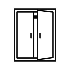Simple line drawing of open double door
