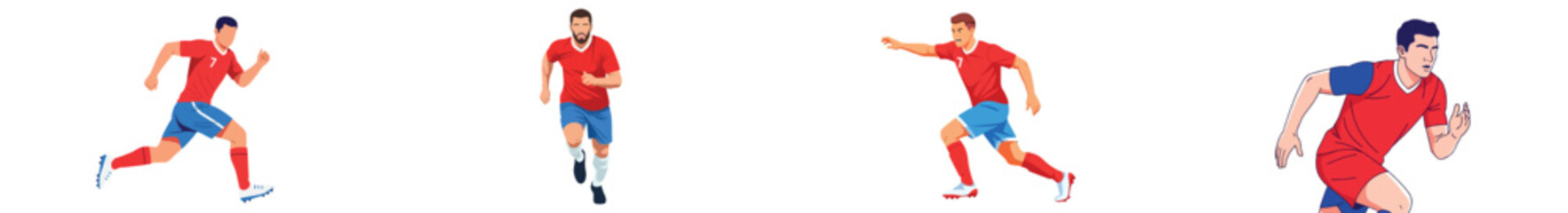 Soccer players running action sequence with transparent background