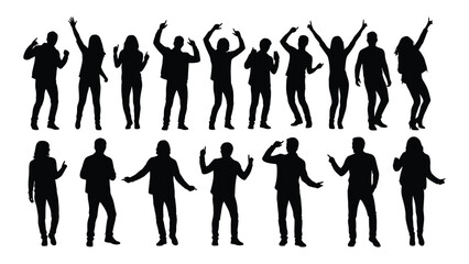 Obraz premium A diverse group of people celebrating with raised arms depicted in a striking silhouette