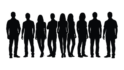 A row of ten people standing in a dark solid form a striking silhouette © SILHUETTECHEMBER