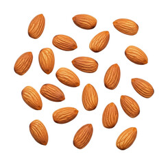 Scattering almonds kitchen food top view isolated on transparent background