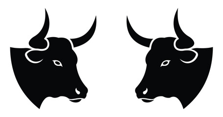 Longhorn Bull Head Silhouette Icon, Black Flat Vector Illustration.