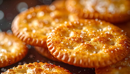 Crackers with visible salt crystals macro-style food shot