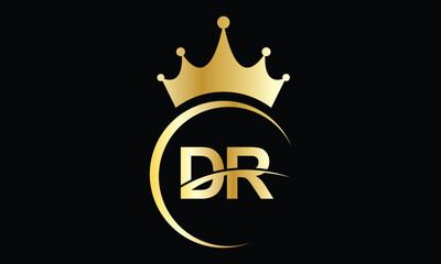abstract creative golden gradient crown DR letter logo.